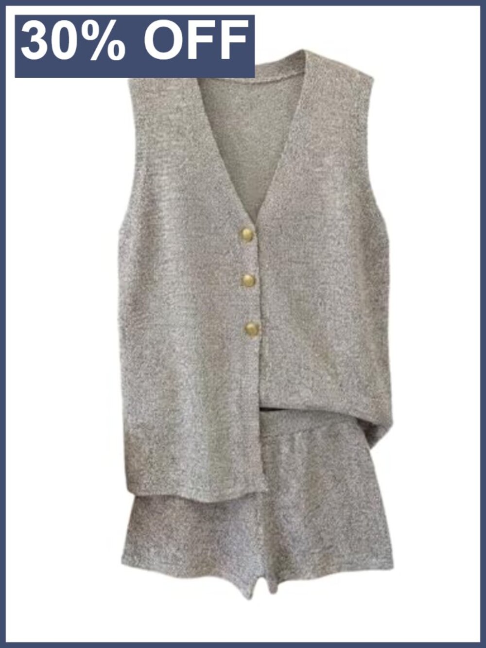 Women's 2 Piece Knit Vest and Shorts Set Sleeveless V Neck Summer Outfit
